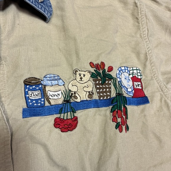 Vintage Let's Quizz Again Corduroy Shirt Womens Medium Embroidered 90s Grandma - Picture 3 of 8